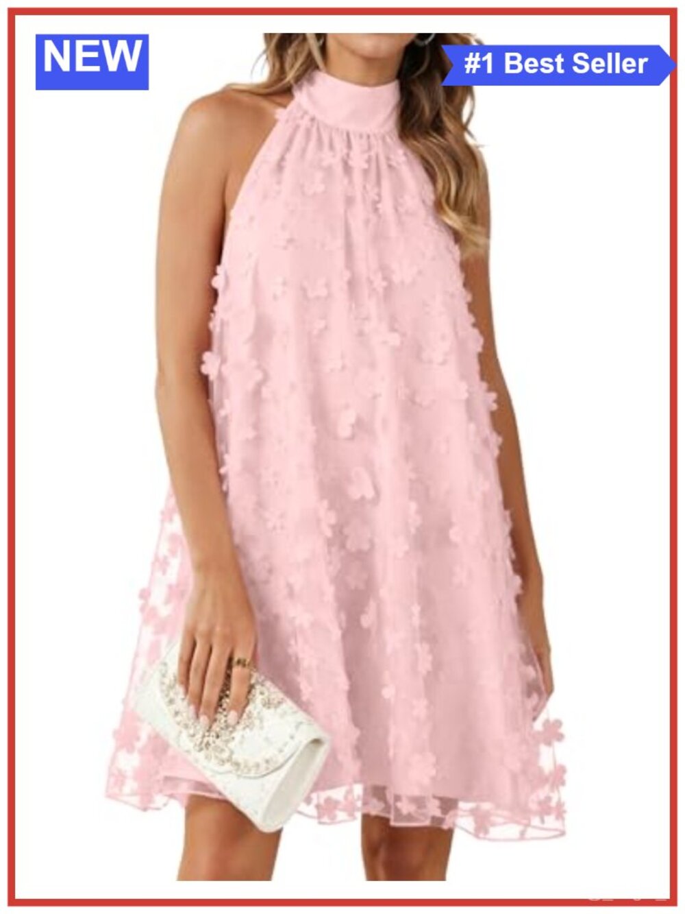Women's Halter Neck Floral Applique A-line Tulle Mini Dress Formal Party